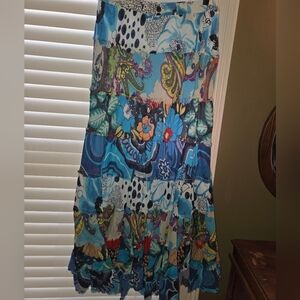 Planet Gold Blue Multi-Color Tiered Boho Skirt 🌍